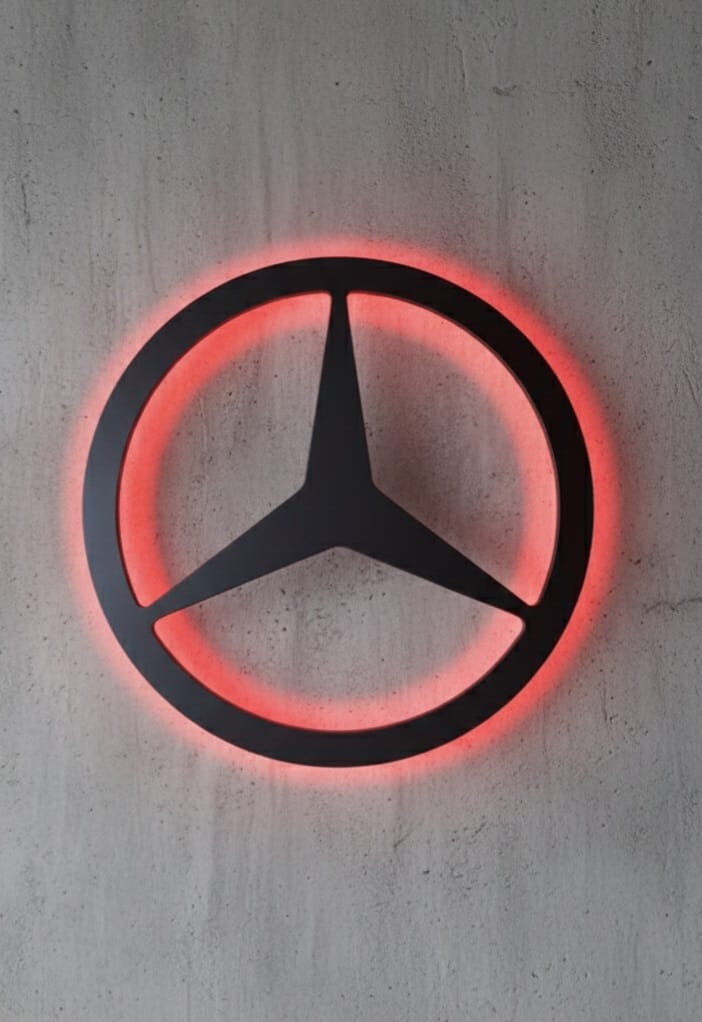 Mercedes Logo mit LED Beleuchtung Wand Dekoration