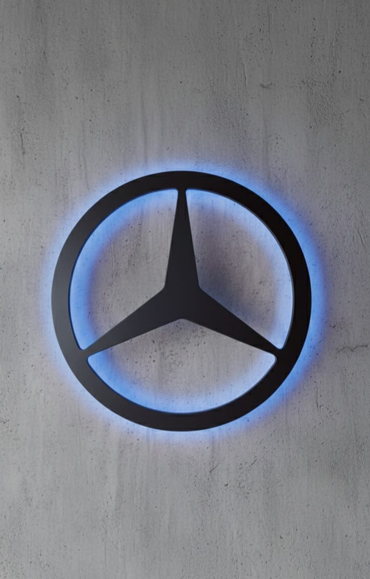 Mercedes Logo mit LED Beleuchtung Wand Dekoration