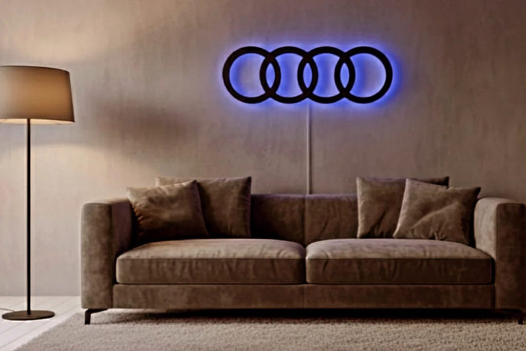 Audi Ringe mit LED Beleuchtung Wand Dekoration