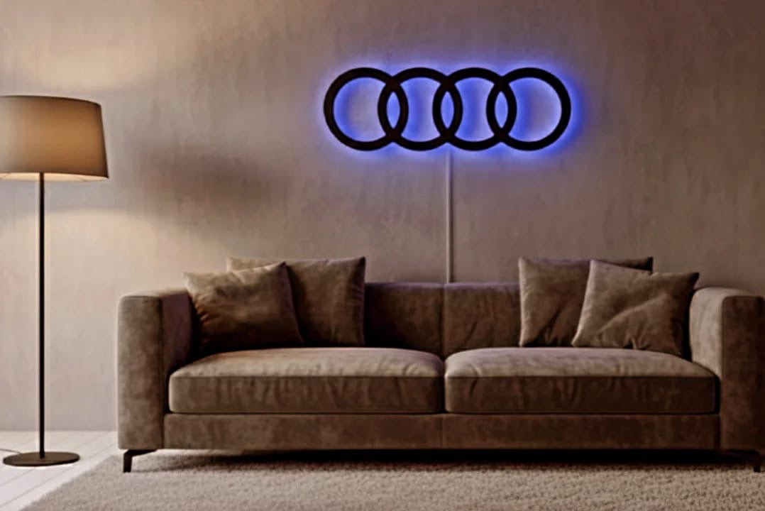 Audi Ringe mit LED Beleuchtung Wand Dekoration