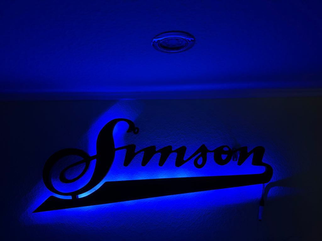 Simson Schriftzug mit LED Beleuchtung Wand Dekoration