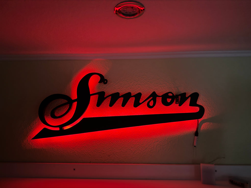 Simson Schriftzug mit LED Beleuchtung Wand Dekoration