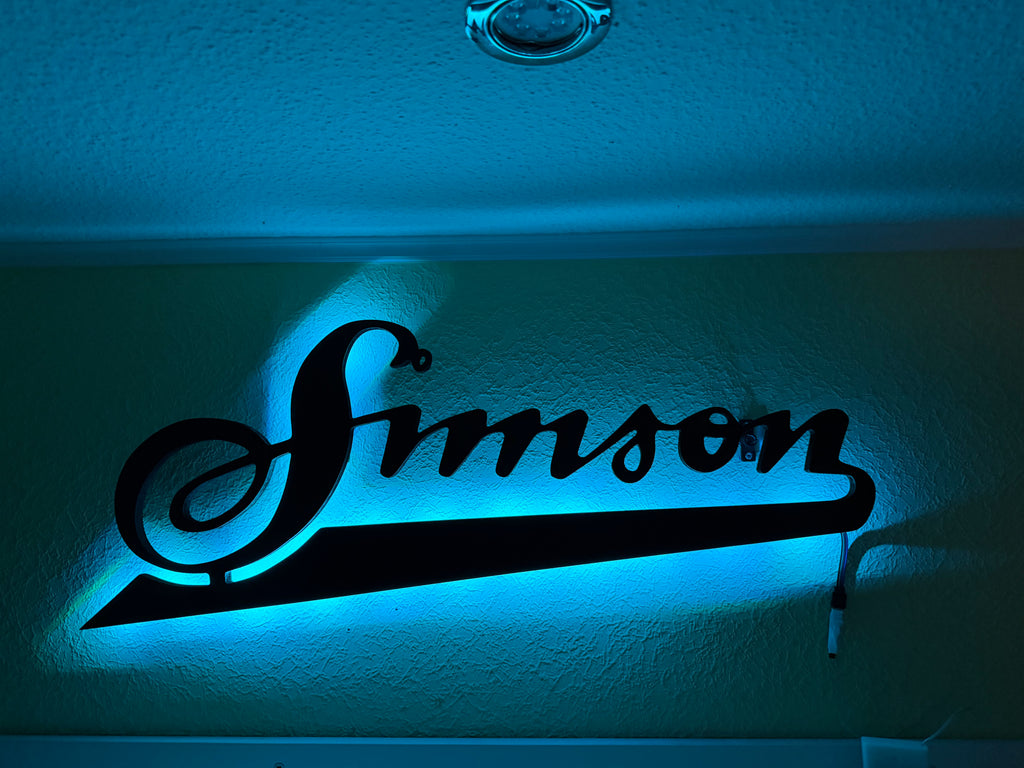 Simson Schriftzug mit LED Beleuchtung Wand Dekoration