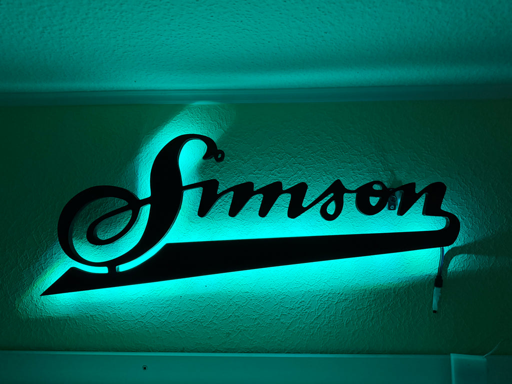 Simson Schriftzug mit LED Beleuchtung Wand Dekoration