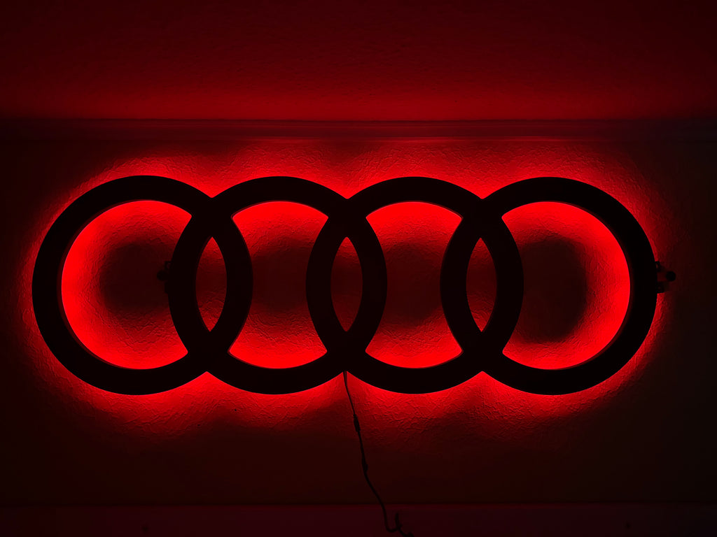 Audi Ringe mit LED Beleuchtung Wand Dekoration
