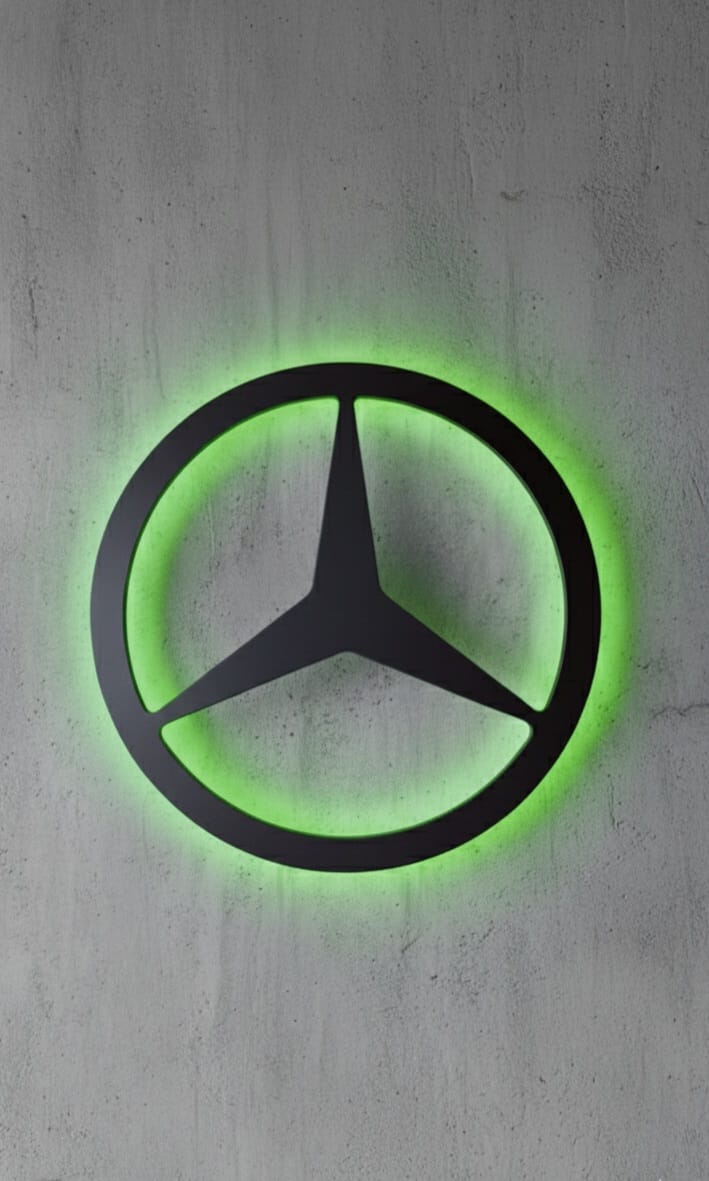 Mercedes Logo mit LED Beleuchtung Wand Dekoration